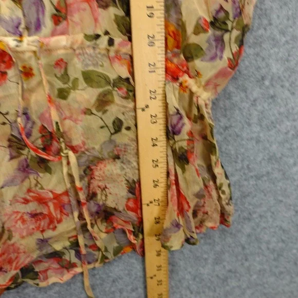 Karen Kane Silk Top Womens L Cream Rose Floral Peplum Blouse Sheer Boho USA Made - Picture 5 of 11